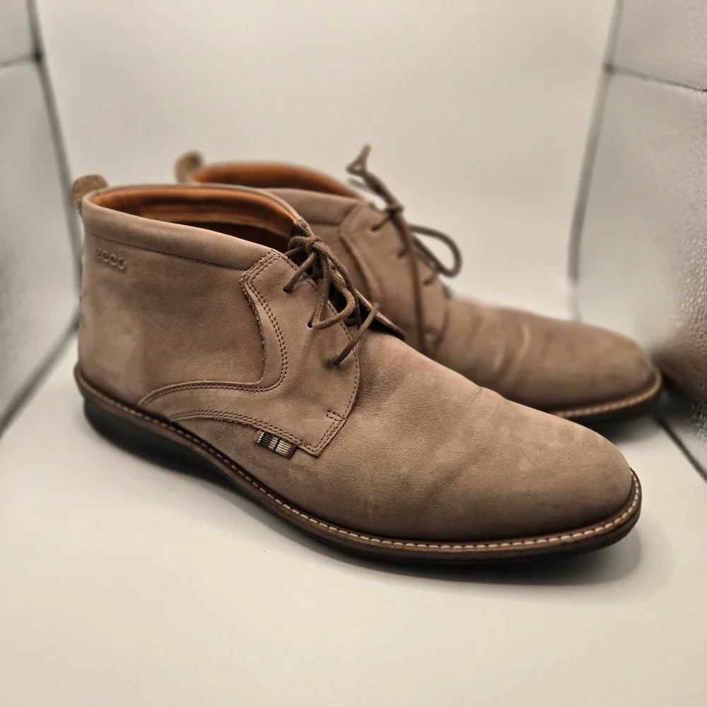 ECCO Chukka Boots Mens 43 Taupe Brown Excellent Nubuck Leather Lace Up Ankle